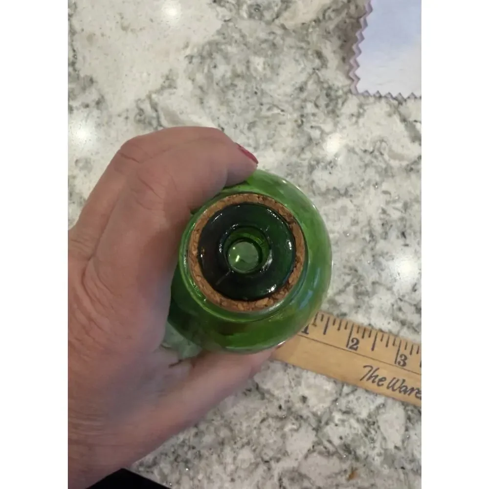 Vintage Hand Blown Emerald Green Glass Ball Decanter Stopper Replacement w/ Cork